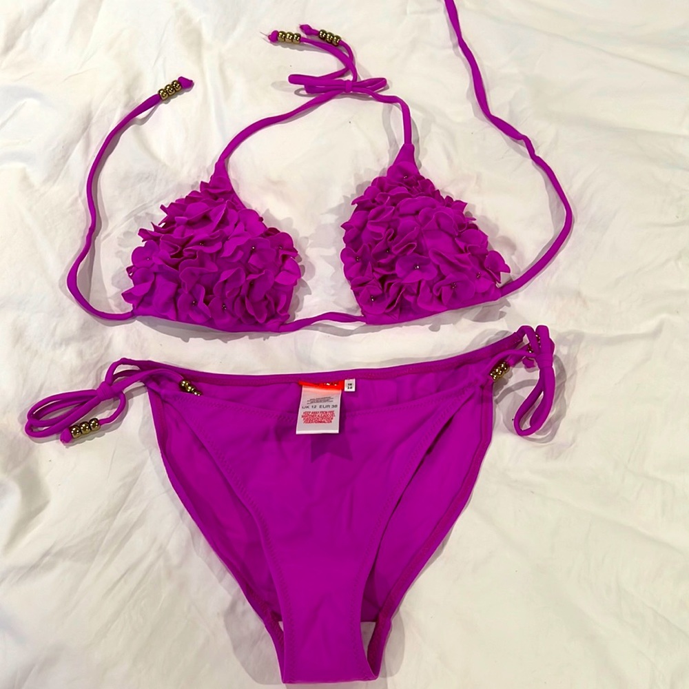 River Island Fuschia Purple Bikini UK Size 8 top UK Size 12 bottoms
